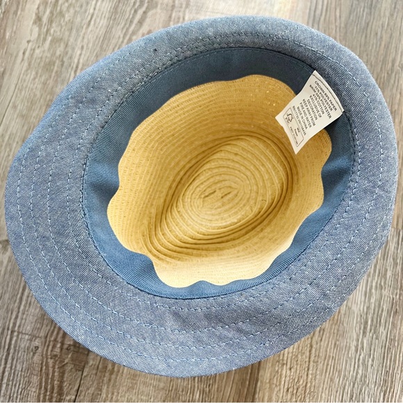 Boys Tan and Blue Straw Fedora - Picture 3 of 3